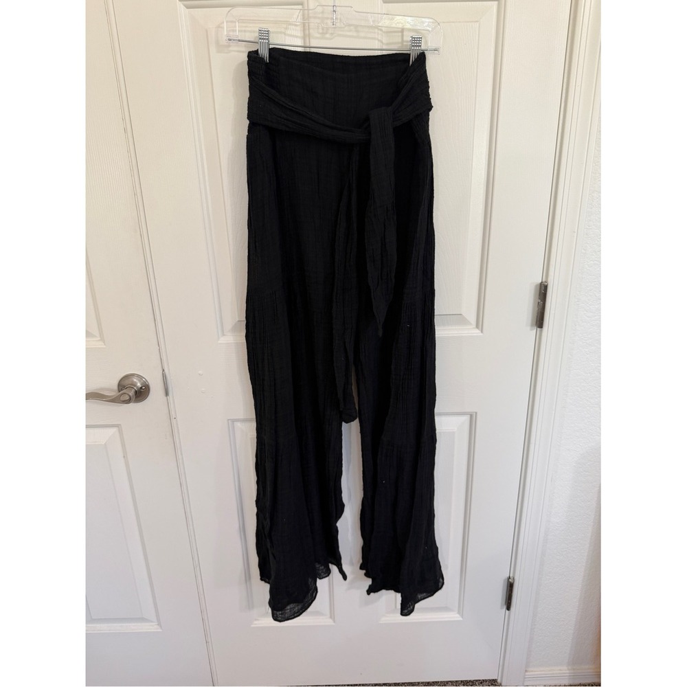 Free People FP One M Black Good Day Gauze Wide Leg Tie Waist Pants Boho